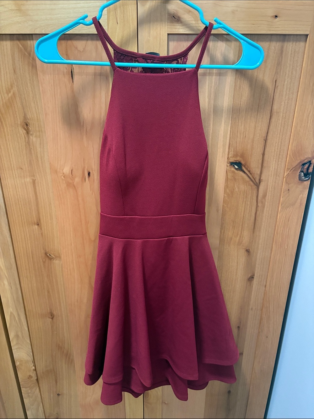 Teeze Me Wine High-Neck Fit & Flare Prom Dress